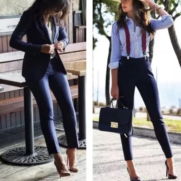 Lafayette 148 NY Murray Pants Navy Blue Ankle Length Straight Leg Pull On XL - Picture 1 of 4